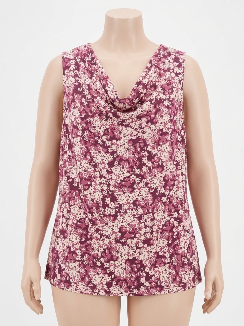 Sleeveless Cowl Neck Floral Tank Top - Pink